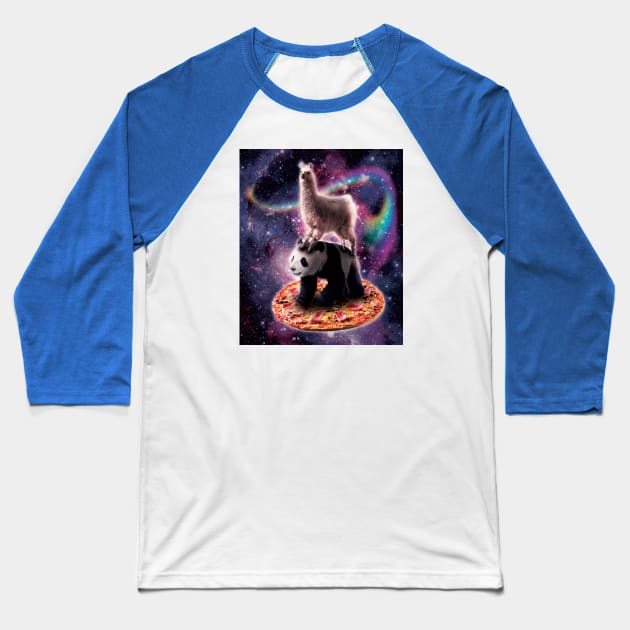 Llama Riding Panda Bear on Pizza Baseball T-Shirt by Random Galaxy